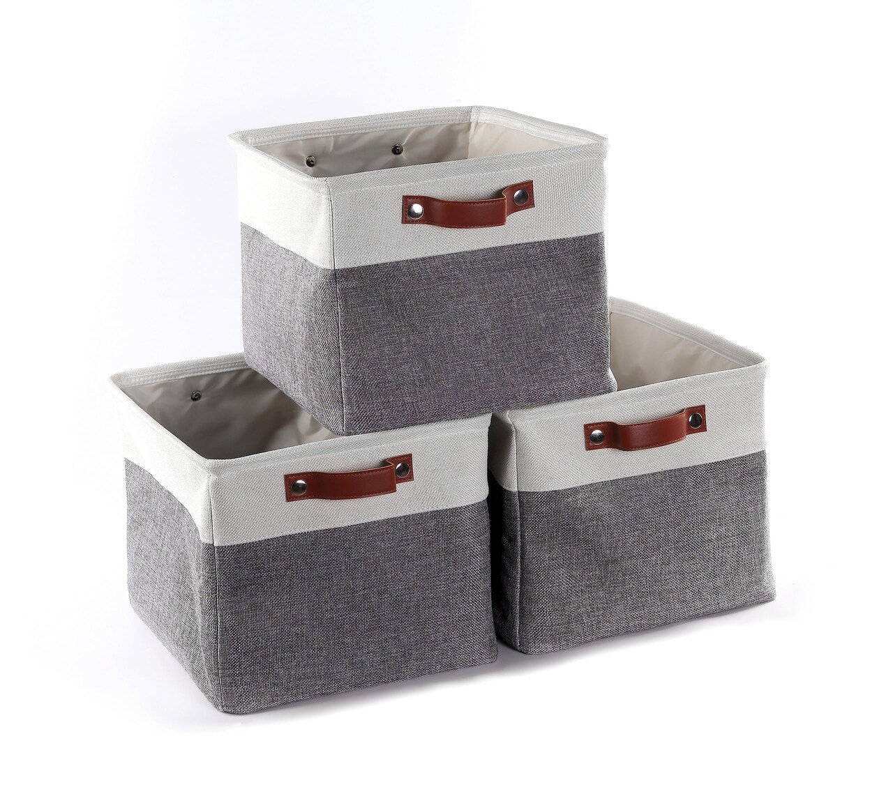 3 Pieces Storage Baskets for Shelves Closet Bins - Large Fabric Rectangle Storage Bin Basket for Organizing Decorative Linen Closet Organization Foldable Clothes Organizer Shelf Cube Totes Containers Boxes
